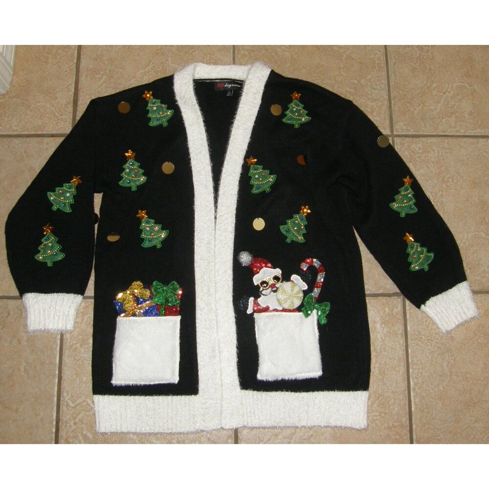 Embellished Sz Small Christmas Holiday Roomy Open Sweater Pockets 33 DEGREES